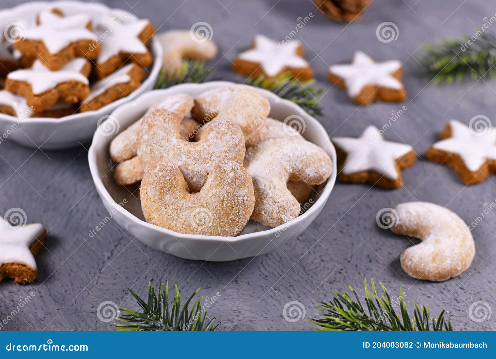 Crescent Shaped Christmas Cookies Called Vanillekipferl A Traditional Austrian Or German Christmas Biscuits With Nuts And Icing Stock Photo Image Of Powdered Cookie 204003082