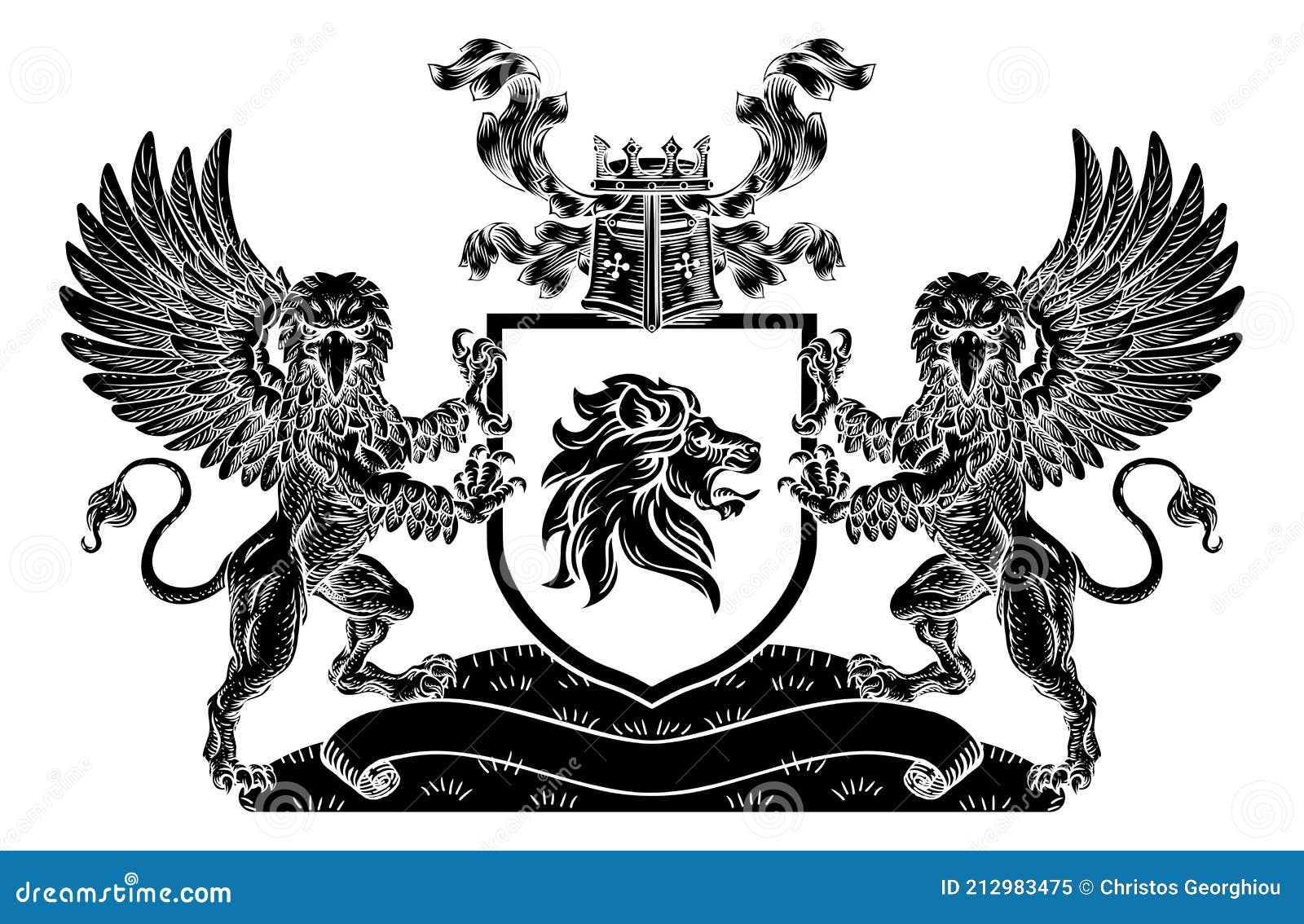 Lion Griffin Shield Heraldic Logos Royalty-Free Stock Photo ...