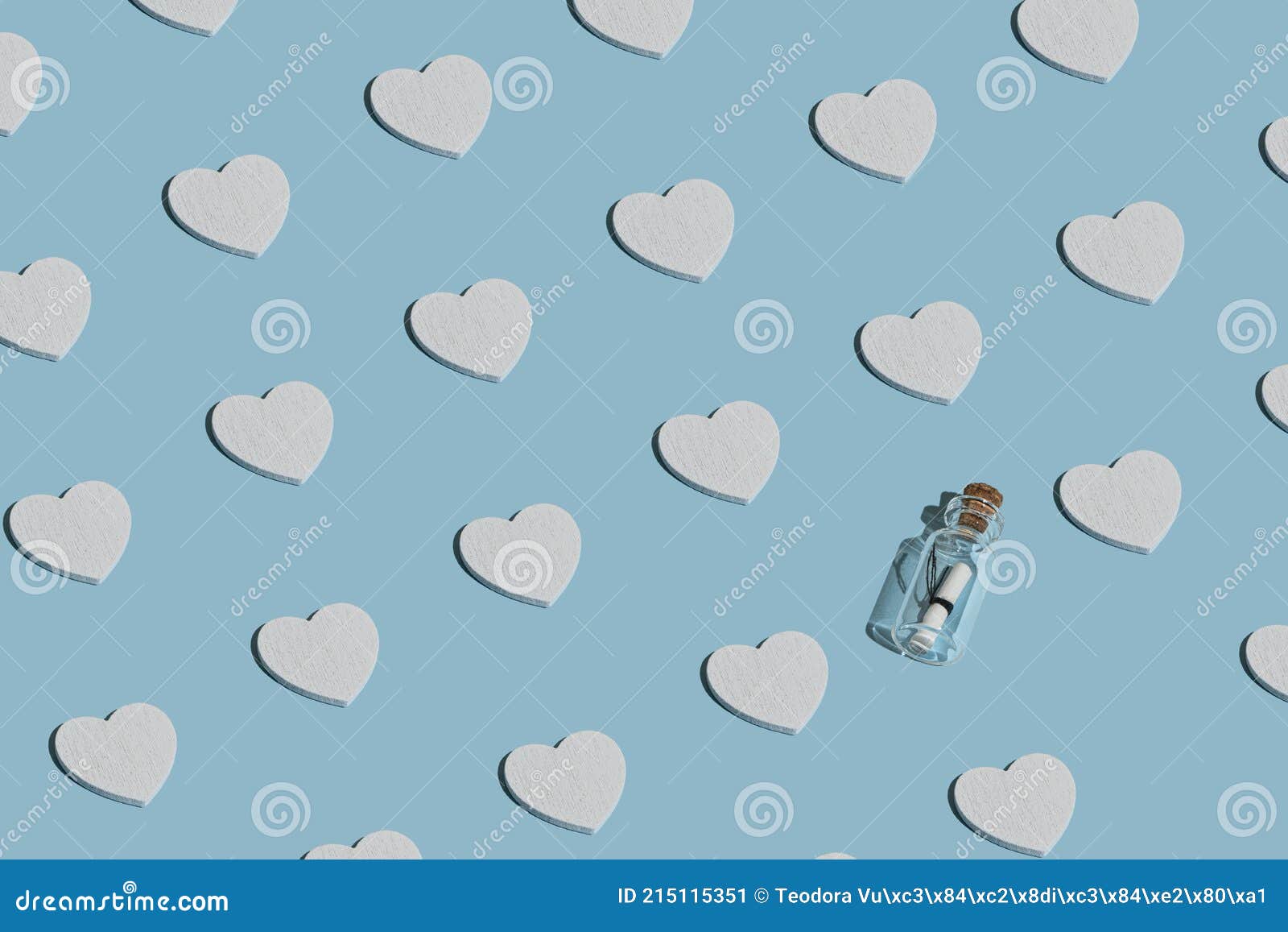 Patterns And Designs Of Green Wooden Heart On Blue Background With