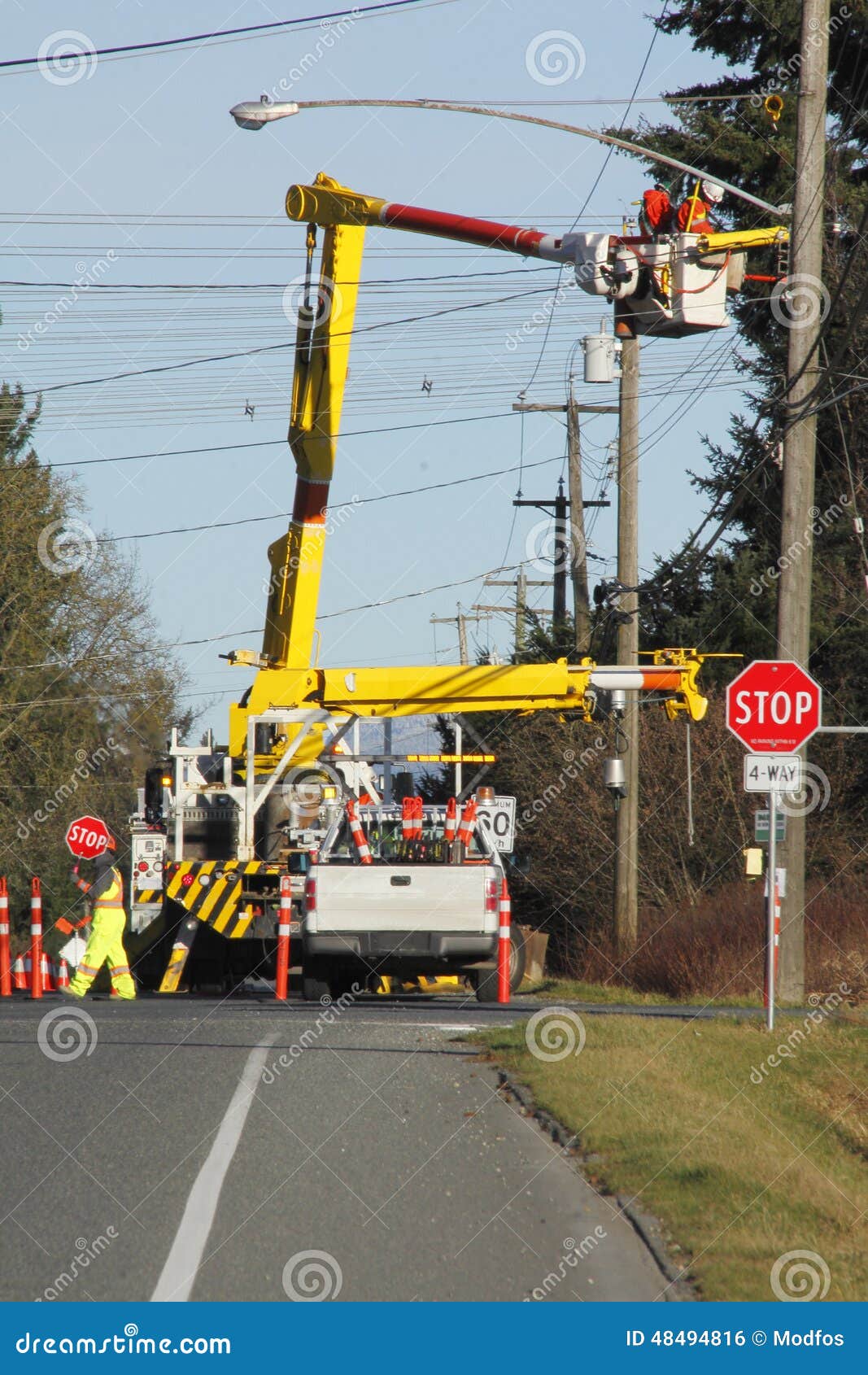 Crew Fixing Electrical Lines Stock Photo Image of crew, electricity