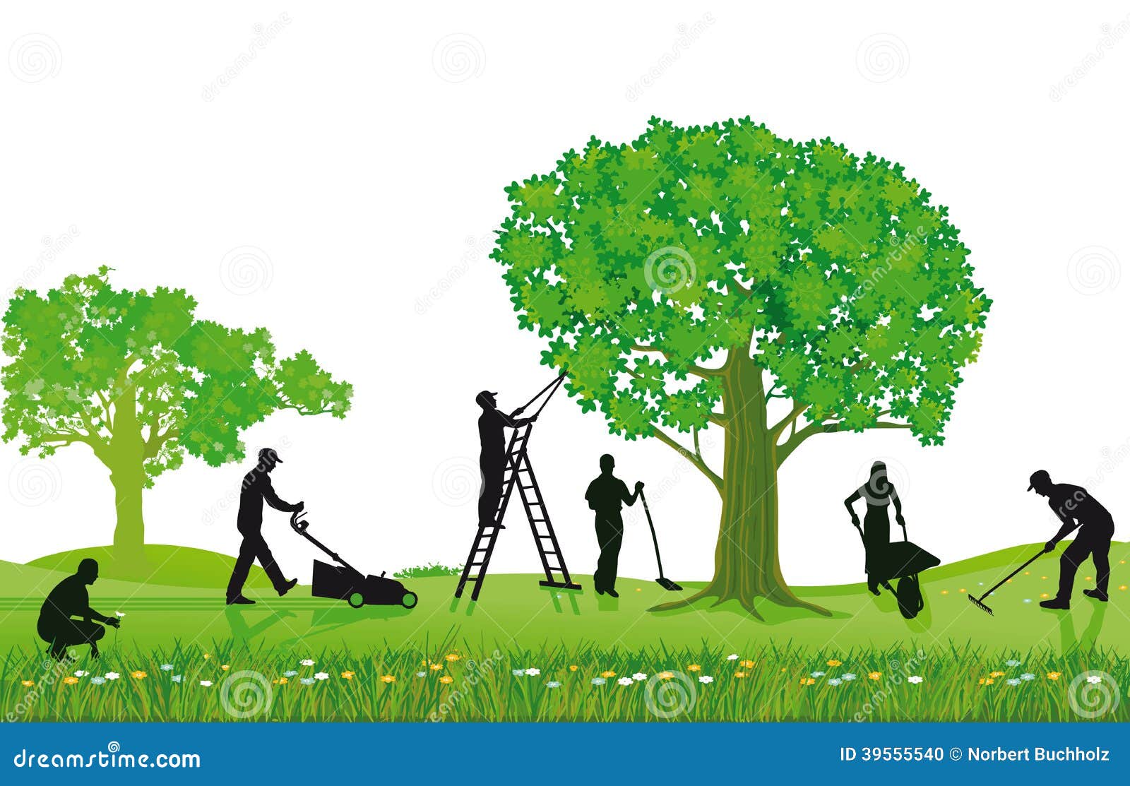 Crew Of Landscapers Working Outdoors Stock Vector - Image: 39555540