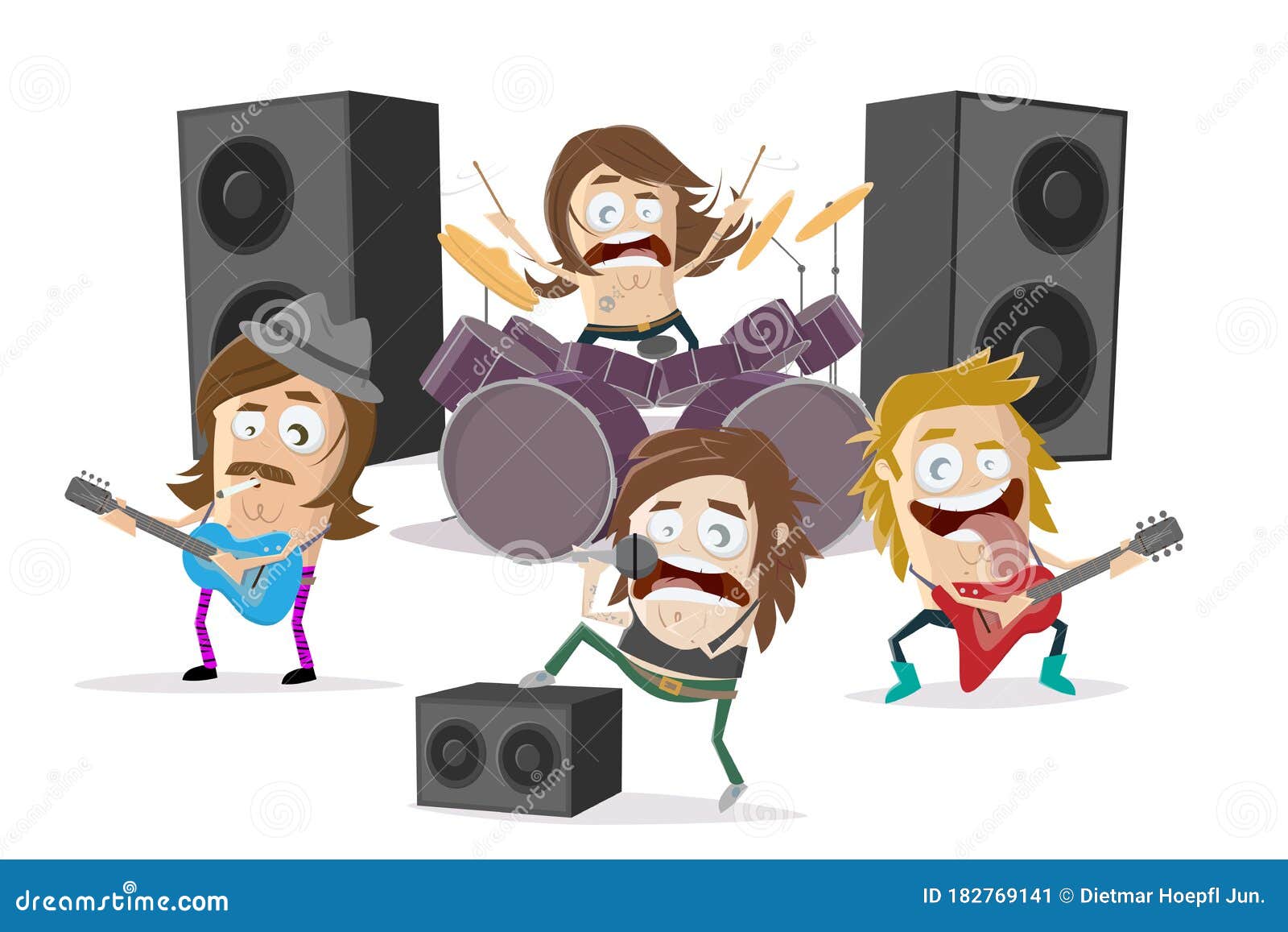 Cartoon Illustration of a Rock Band Stock Vector - Illustration of