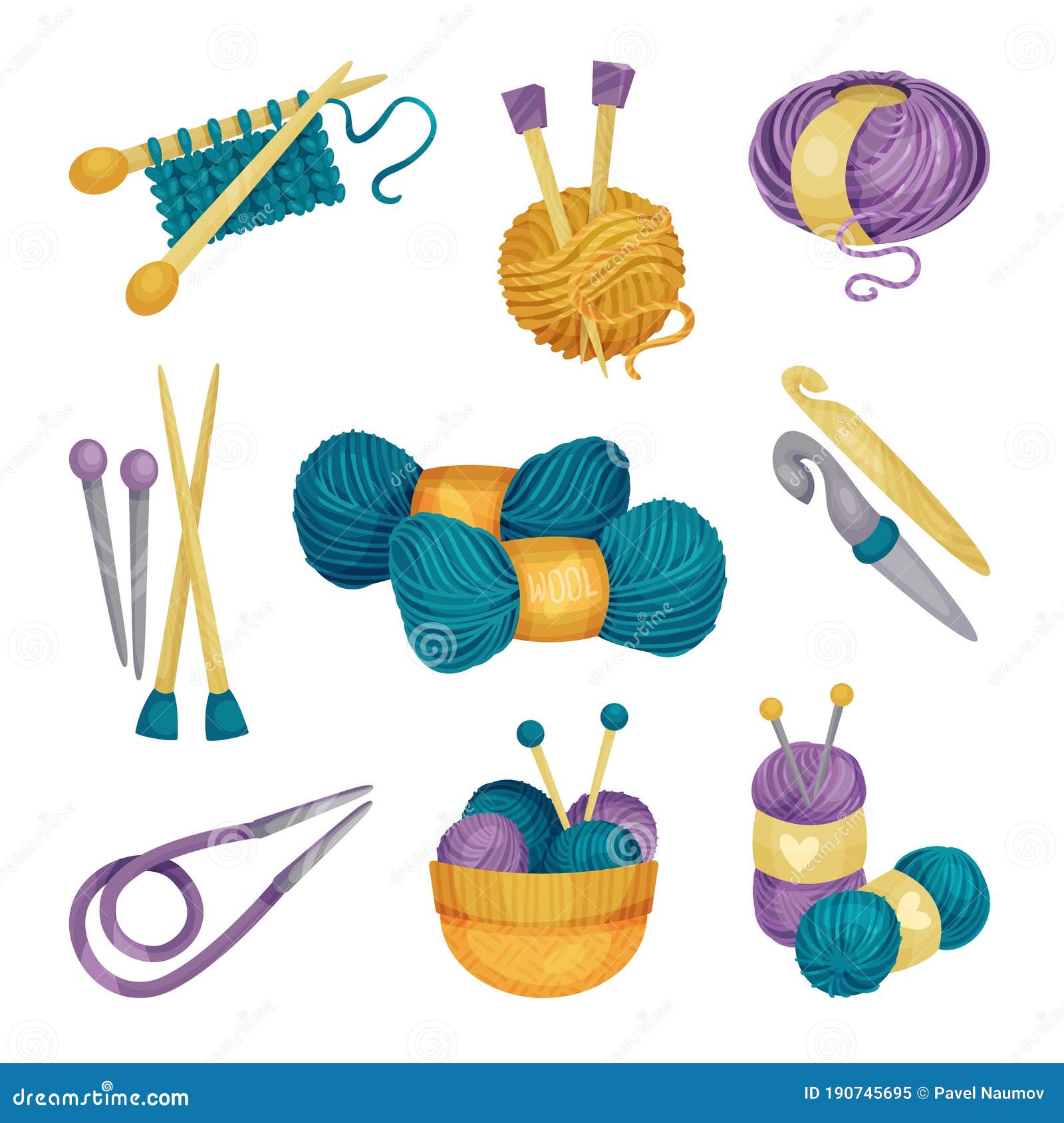 Crewel or Wool Balls and Knitting Needle or Knitting Pin As Needlework ...