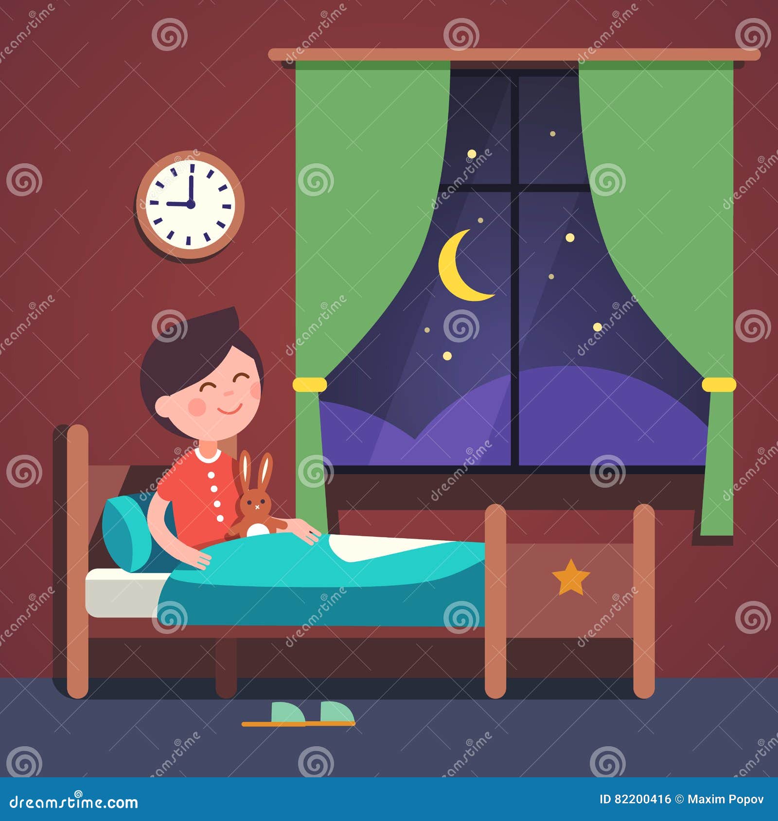 Criança Do Menino Que Prepara-se Para Dormir Horas De Dormir Em Sua Cama  Ilustração do Vetor - Ilustração de jogo, descanso: 82200416