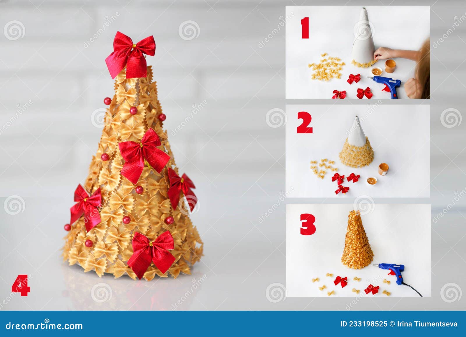 Crianças é Artesanato. árvore De Natal Feita De Massas Pintadas De Ouro E Decoradas Com Arco Vermelho. Dia Feito à Mão Imagem de Stock - Imagem de xmas, ingrediente: 233198525 Crianças é Artesanato. árvore De Natal Feita De Massas Pintadas De Ouro E Decoradas Com Arco Vermelho. Dia Feito à Mão Imagem de Stock - Imagem de xmas, ingrediente: 233198525