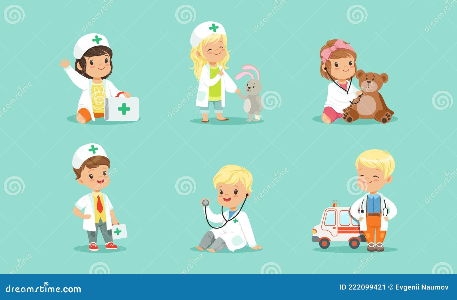menina dos desenhos animados brincando de médico com brinquedo de