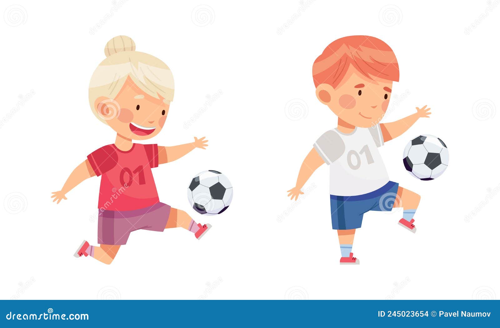 Dois, criança, jogos, bola, futebol, vetorial