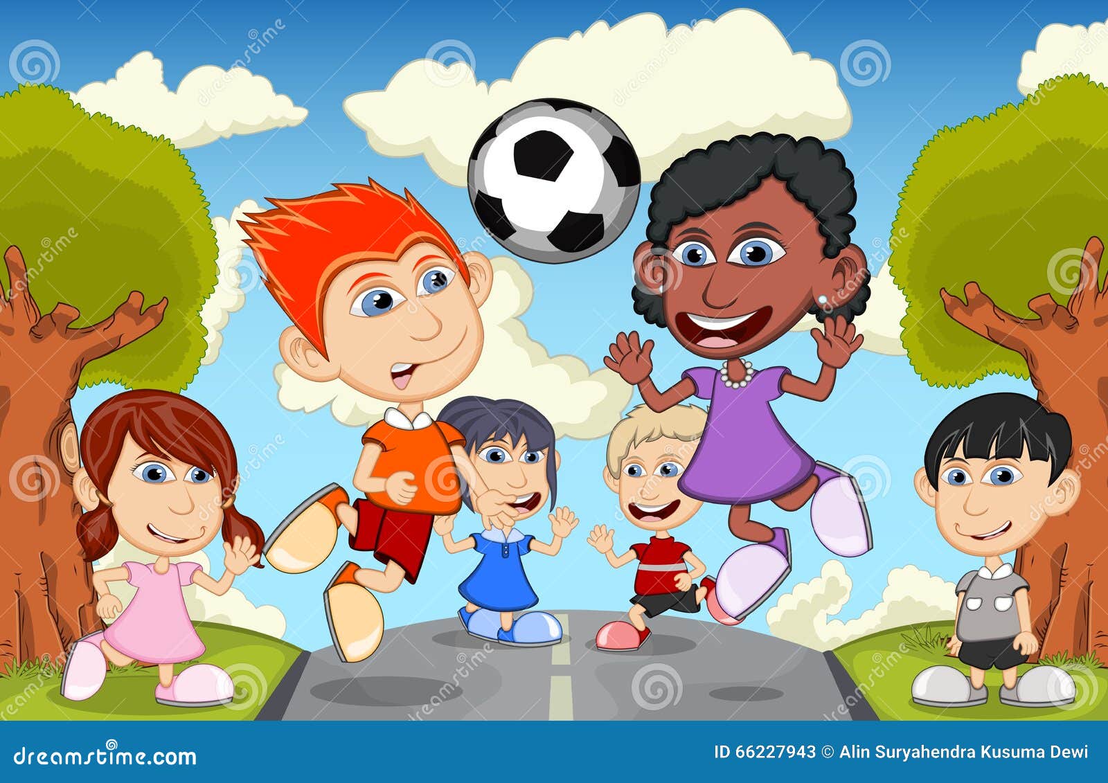 Ilustração em vetor de desenhos animados crianças jogando bola de