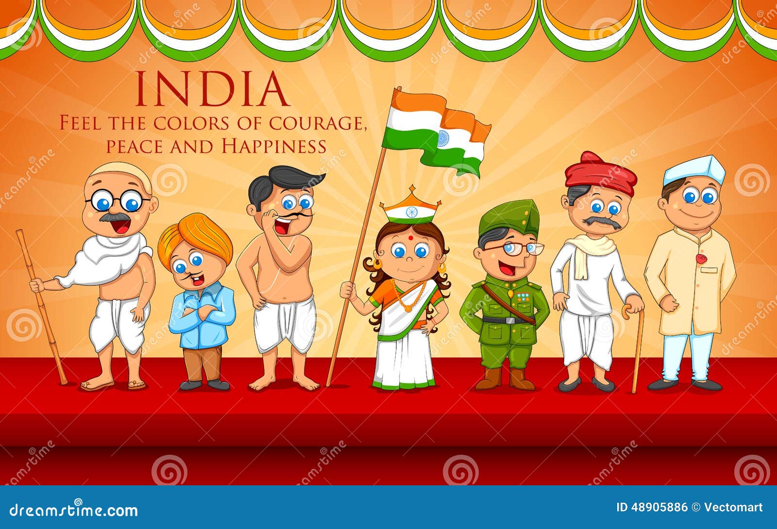 Ilustração das crianças no vestido de fantasia do lutador indiano da liberdade