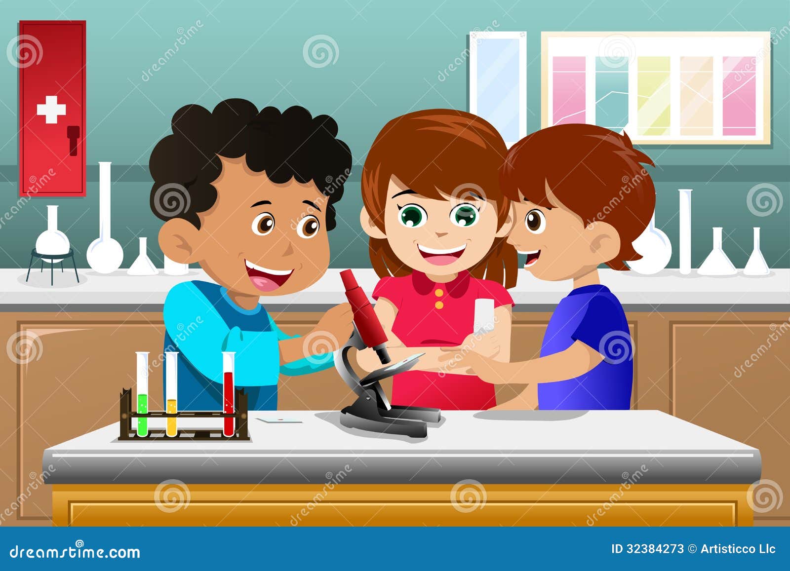 Crianças Que Aprendem a Ciência Em Um Laboratório Ilustração do Vetor