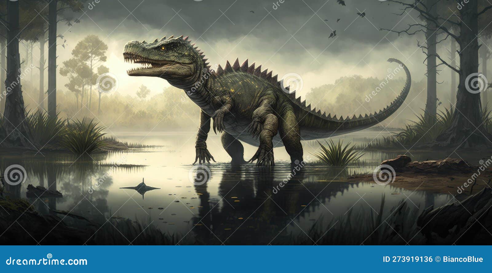 Criatura pré-histórica ou dinossauro na natureza selvagem desenho