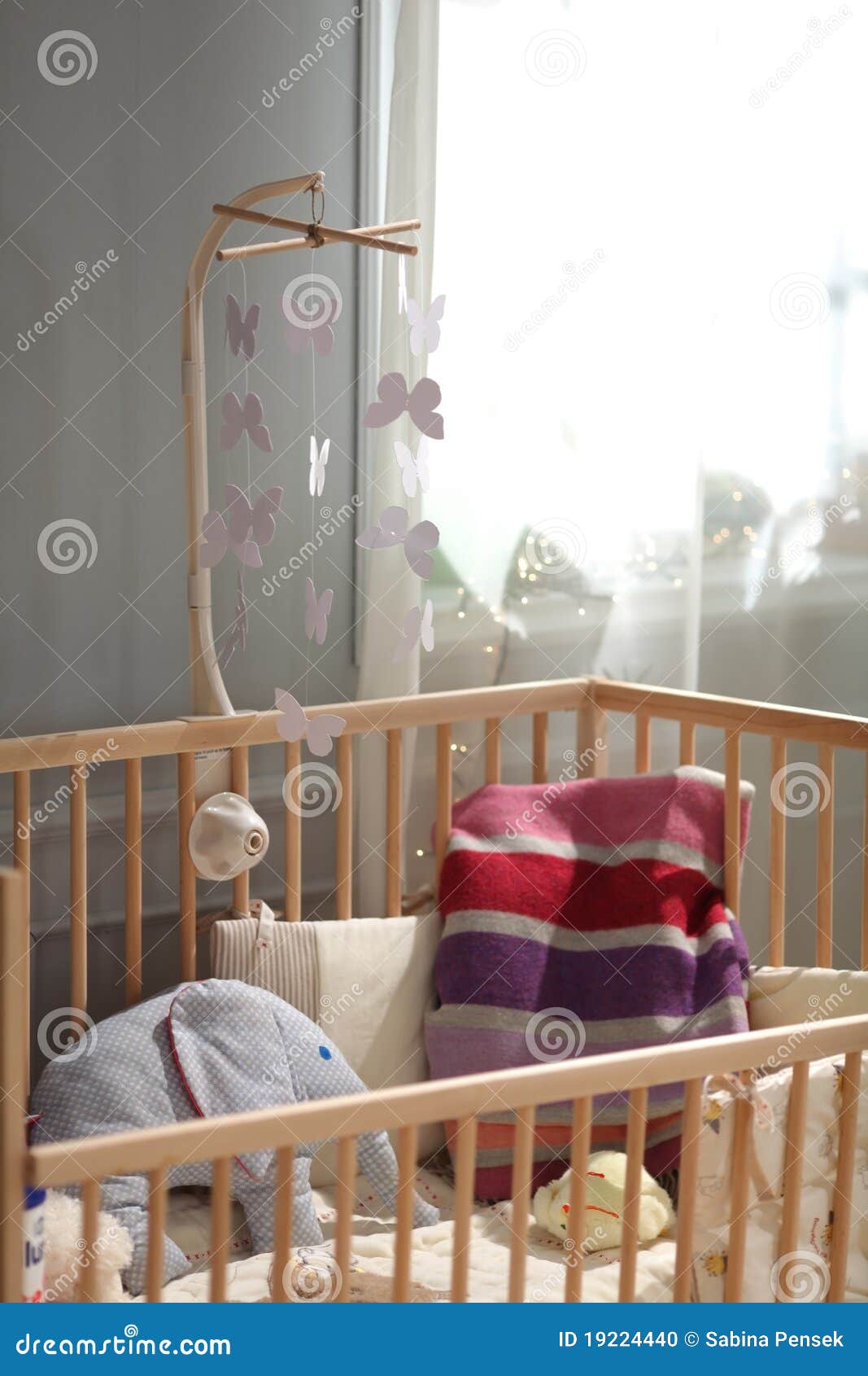 Crib for an Infant Decorated with Toys Stock Photo Image of toys