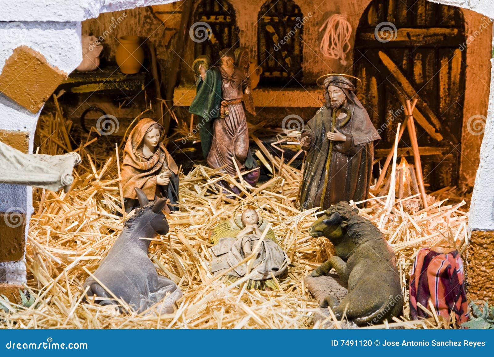 Crib scene stock photo. Image of believers, family, bible 7491120