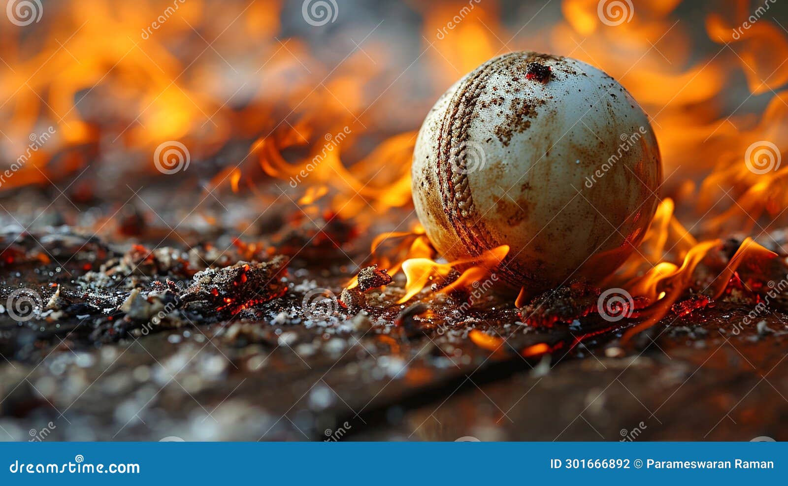 Cricket Ball on Fire Background Stock Illustration Illustration of