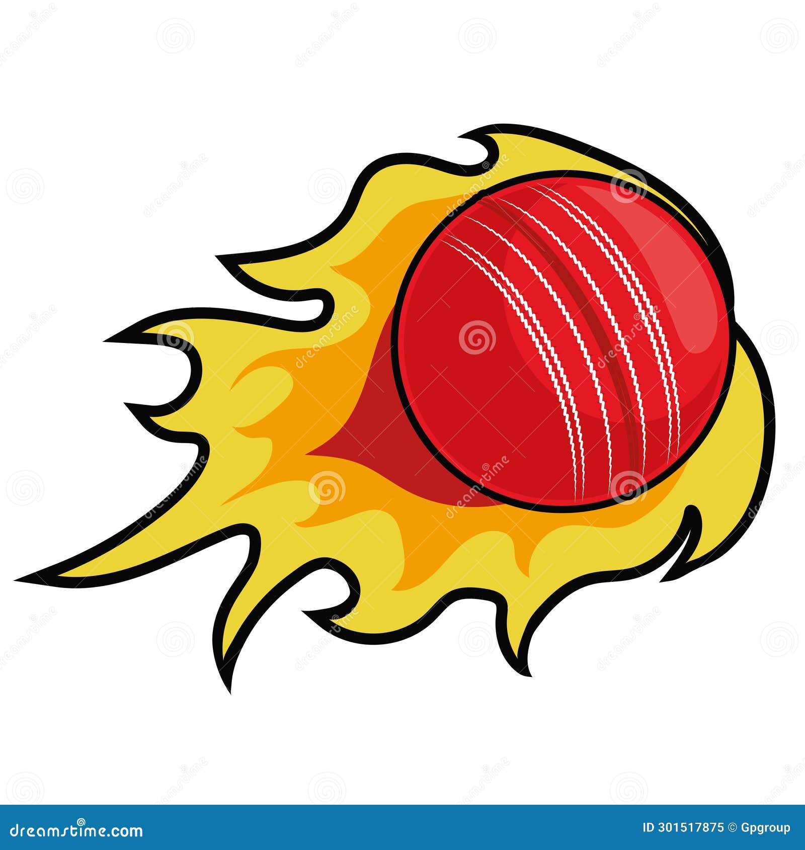 Cricket ball on fire stock vector. Illustration of pitch 301517875