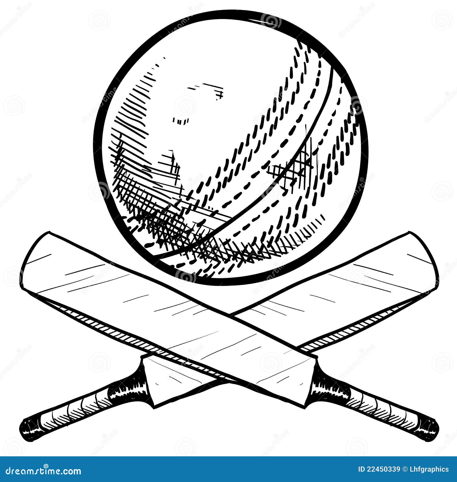 Doodle style cricket sports equipment in vector format including ball
