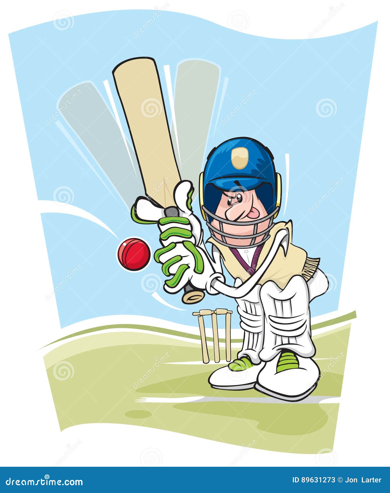 Cricket Batsman Holding Up Bat Front View Continuous Line Drawing