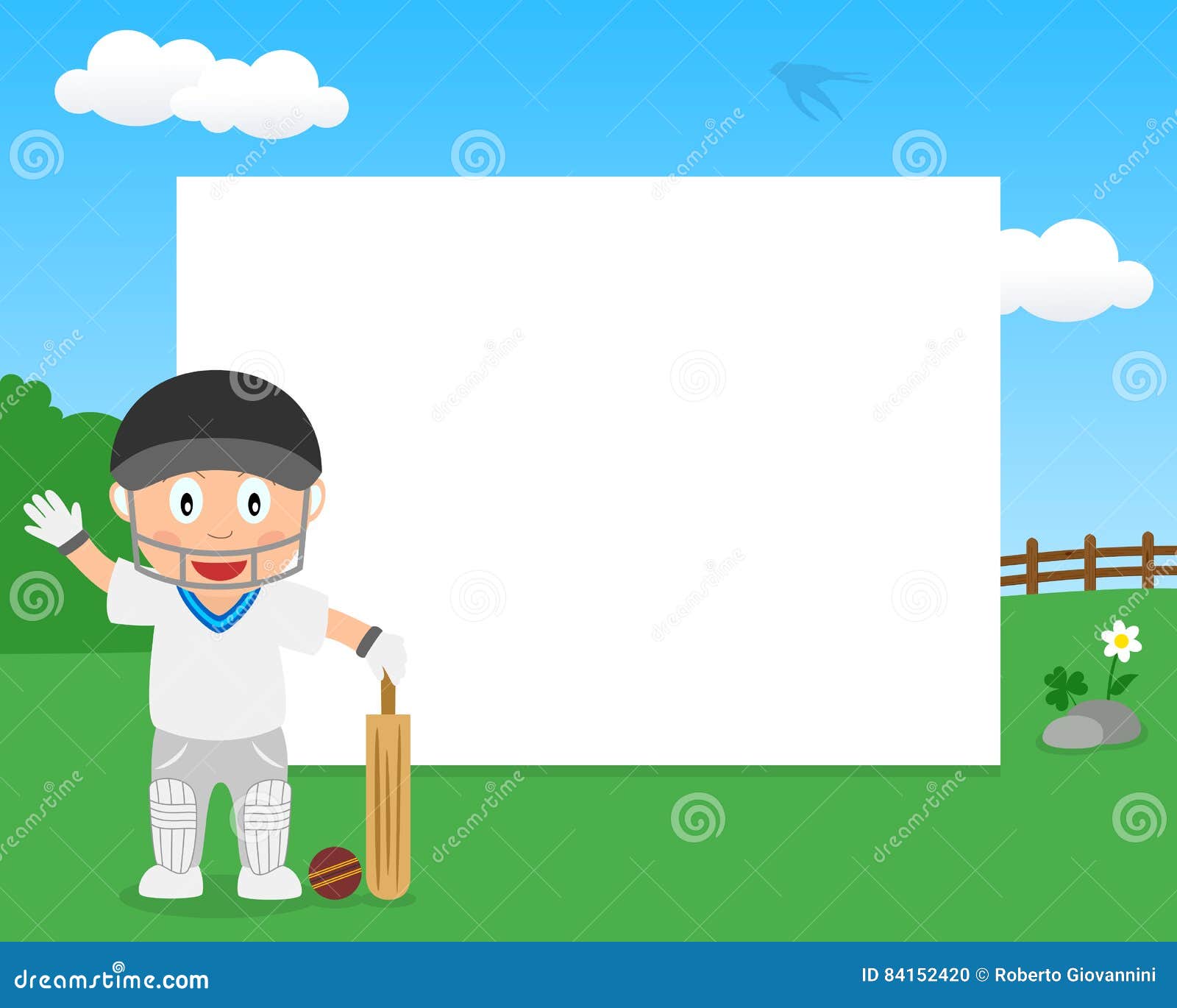 Cute Boy Playing Cricket In The Park Vector Illustration