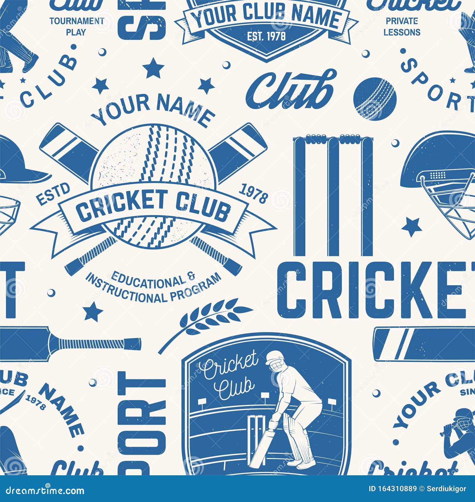 Cricket club seamless pattern or background. Vector. Seamless