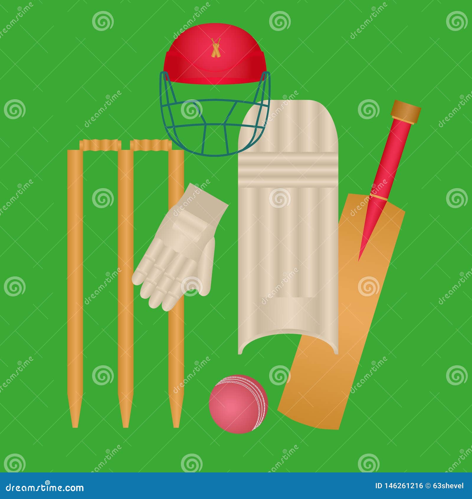 Cricket Icons Set Vector. Cricketer Accessories. Bat, Gloves, Helmet, Ball.  Isolated Flat Cartoon Illustration Stock Vector - Illustration of guard,  game: 146261216