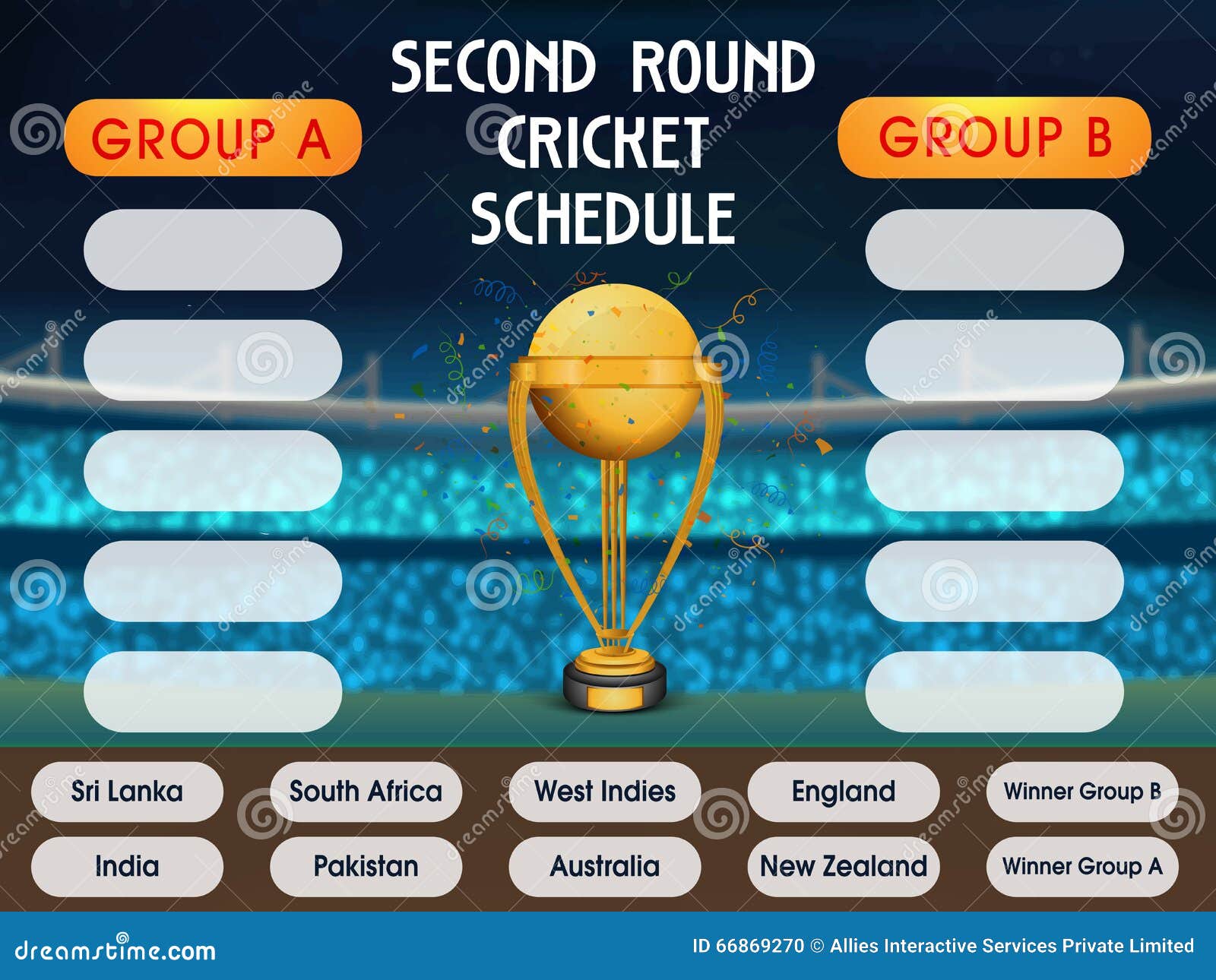 Cricket Match Schedule with Participant Countries. Editorial Image