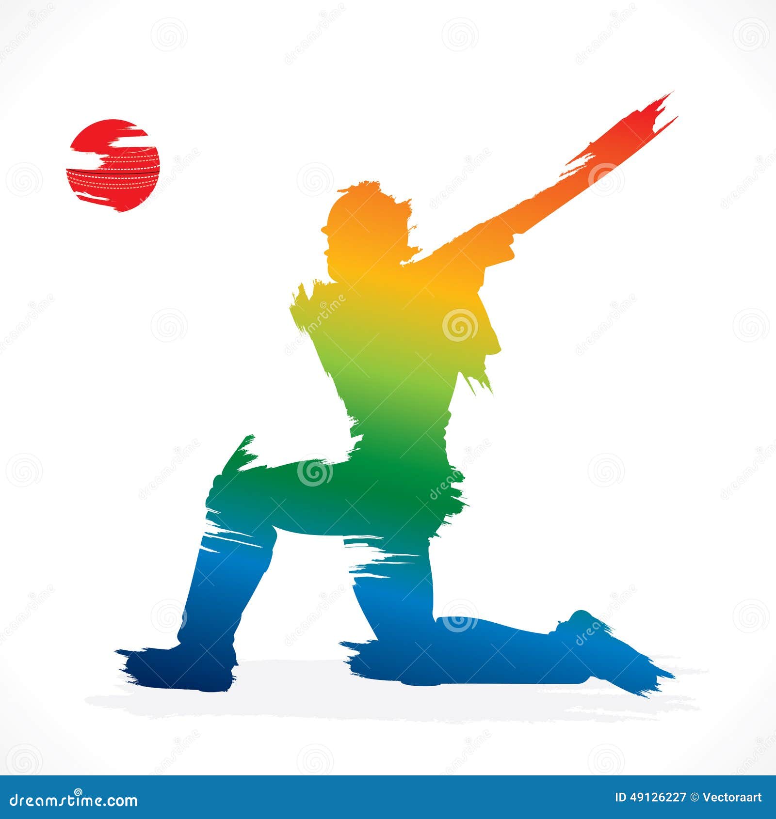 Bowling The Cricket Player Design By Brush Stroke Cartoon Vector 48726731