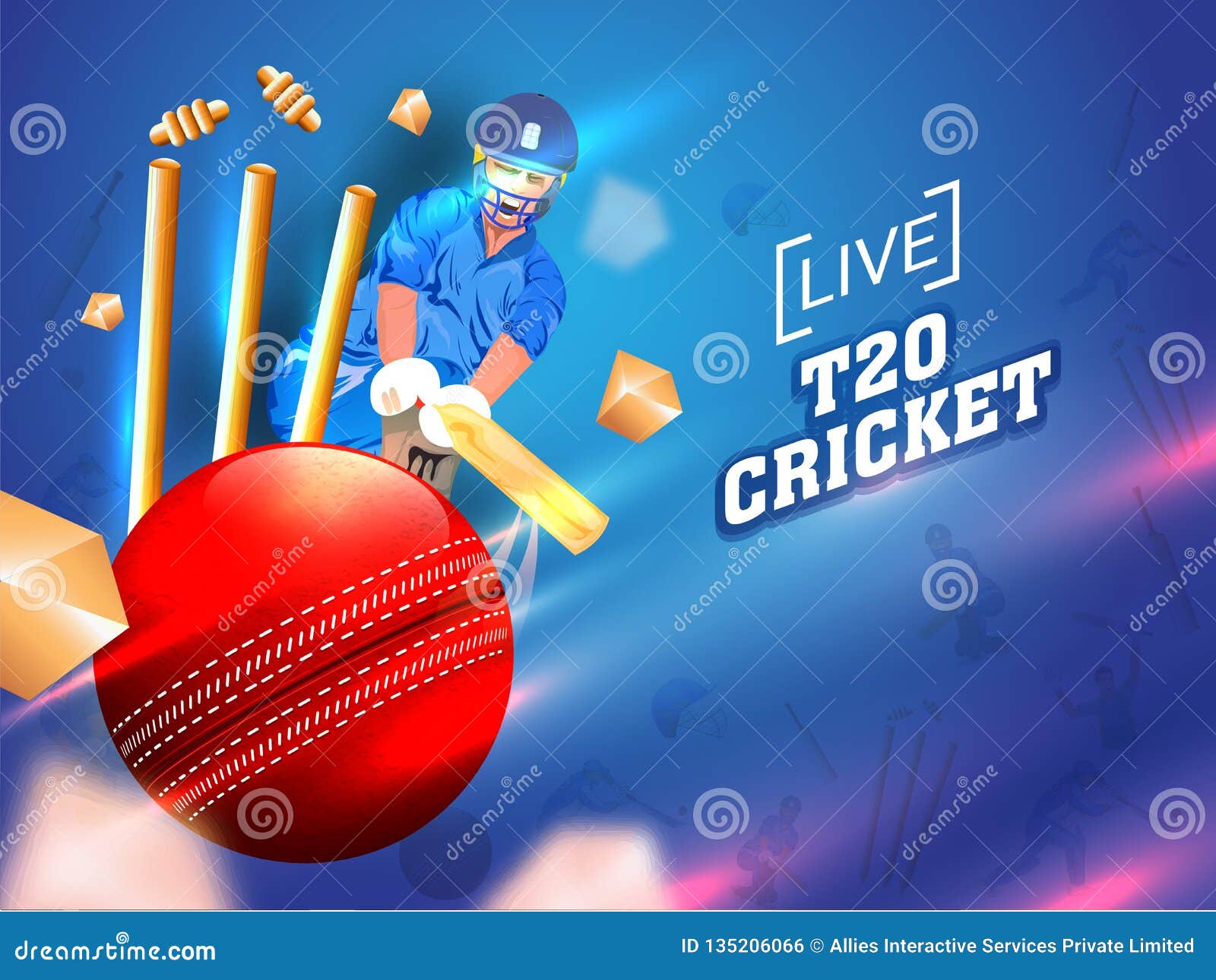 Cricket Player in Playing Action with Close View of Ball and Wicket Stumps  on Glossy Blue Background. T20 Cricket Poster or Banner Stock Illustration  - Illustration of game, championship: 135206066