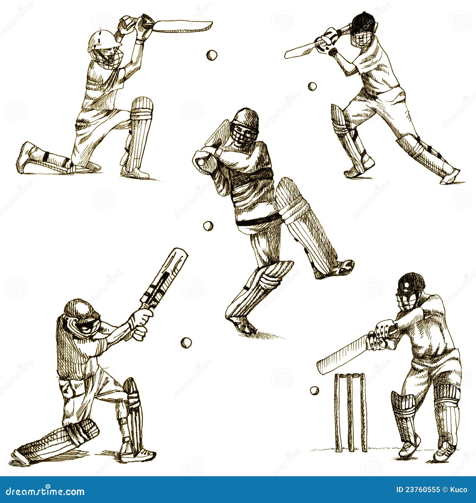 Cricket player batsman batting drawing Royalty Free Vector