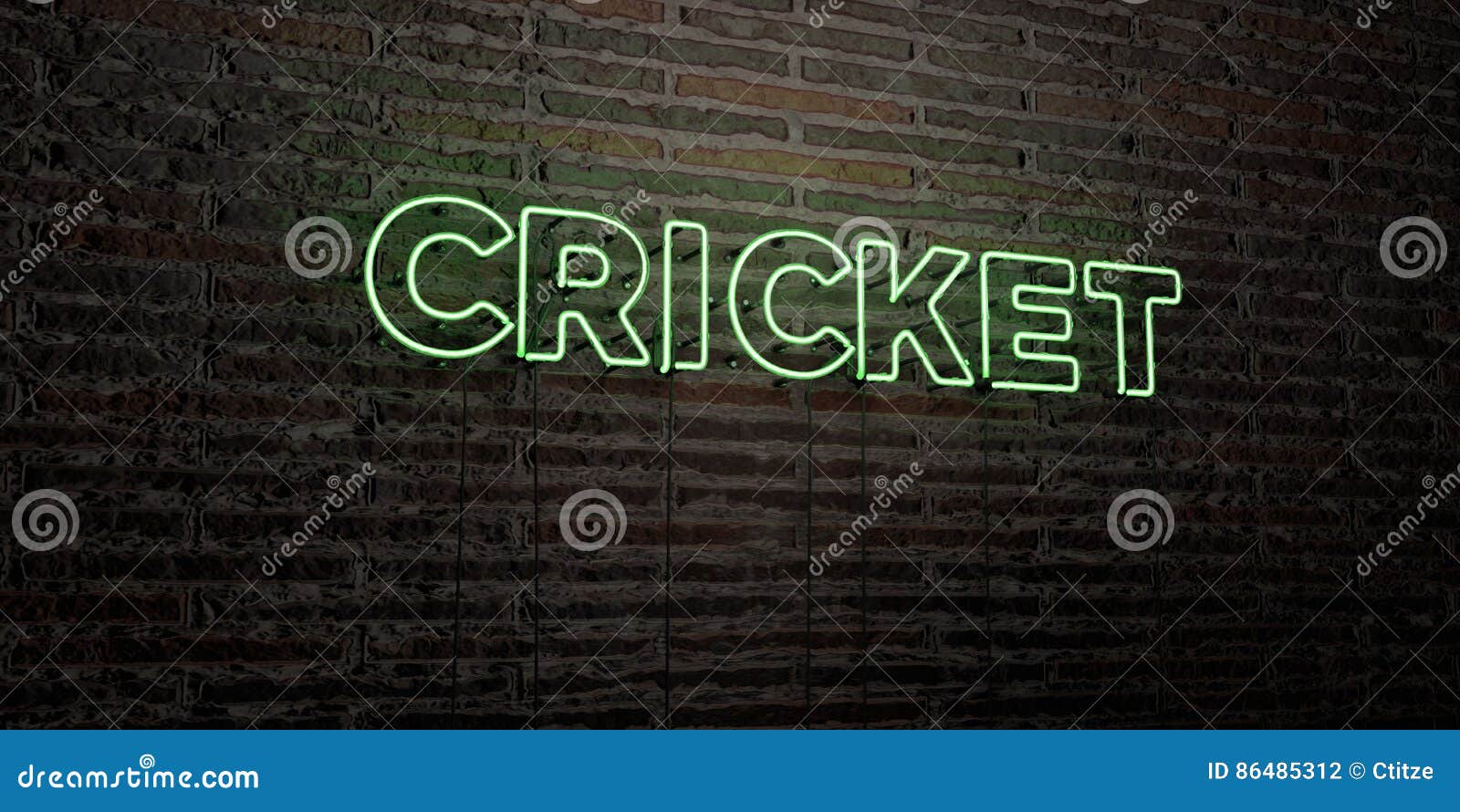CRICKET -Realistic Neon Sign on Brick Wall Background - 3D Rendered Royalty Free Stock Image Stock Illustration