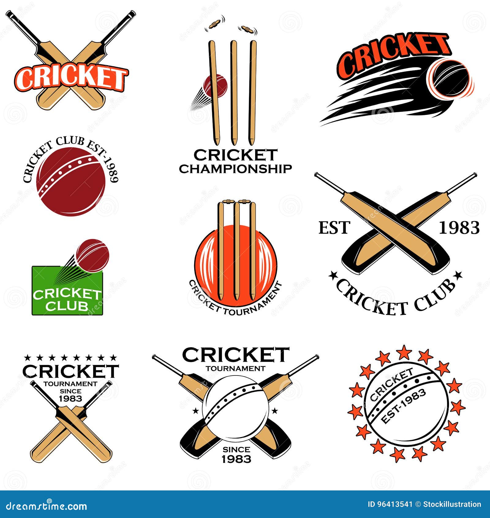 Cricket Sports Bat, Ball and Wicket Stock Vector Illustration of