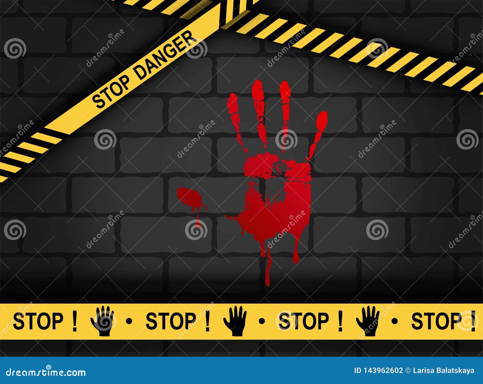 Crime Scene - Bloody Hand Print. Stop Danger Stock Vector