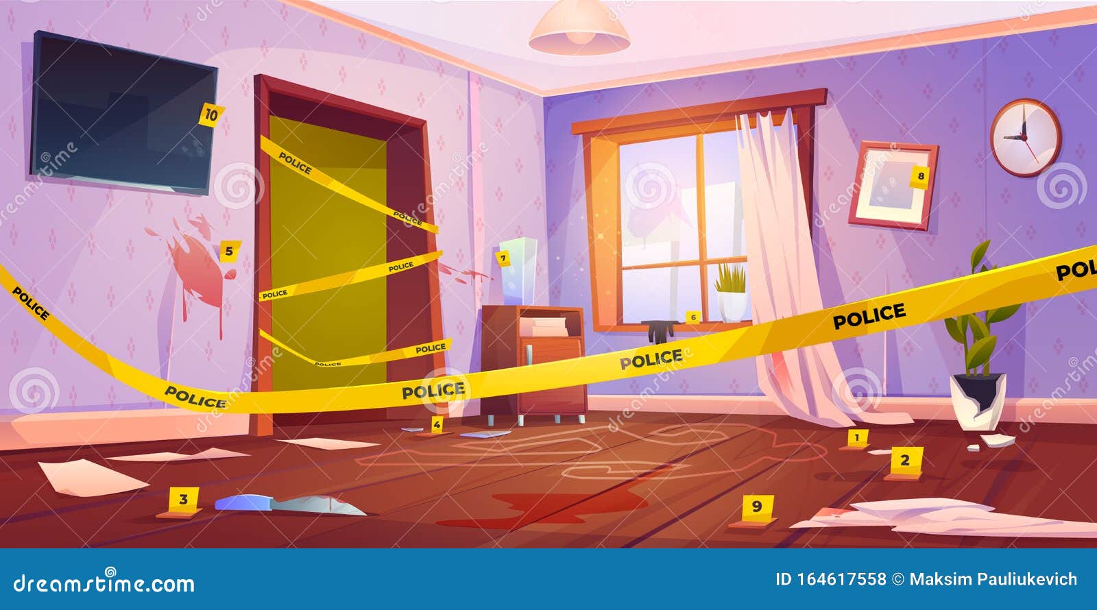 crime scene, murder place with yellow police tape