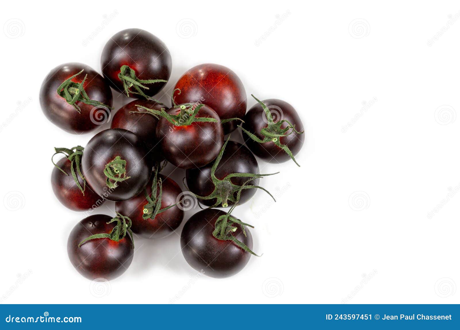 crimea or tondo nero tomatoes italian black cherry. top view, clipping paths -black cherry tomatoes  on white