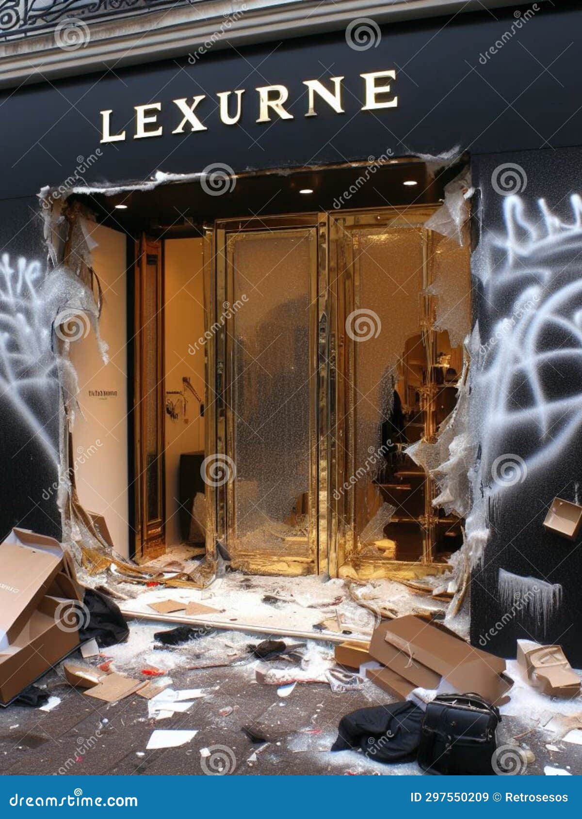 Criminal Looter Rob Vandalize Retail Shop , Steal Merchandise. Graffiti ...