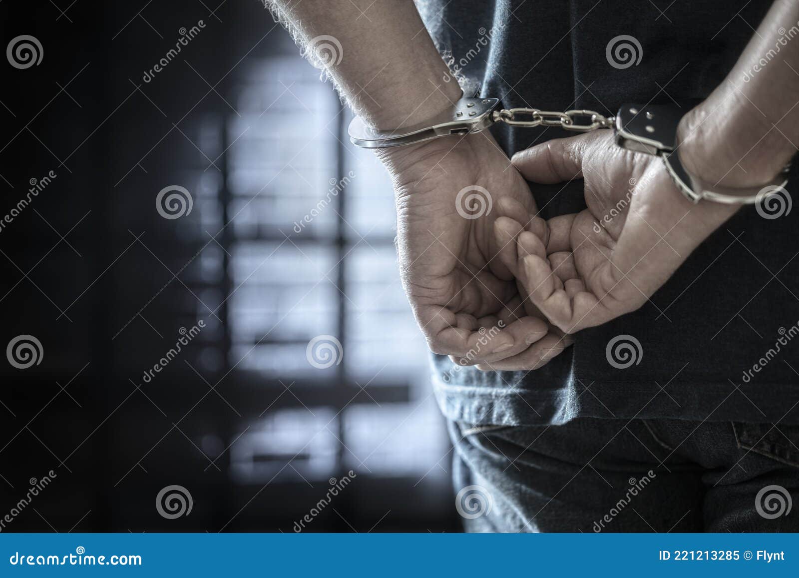 Criminal Wearing Handcuffs in Prison Stock Image Image of black