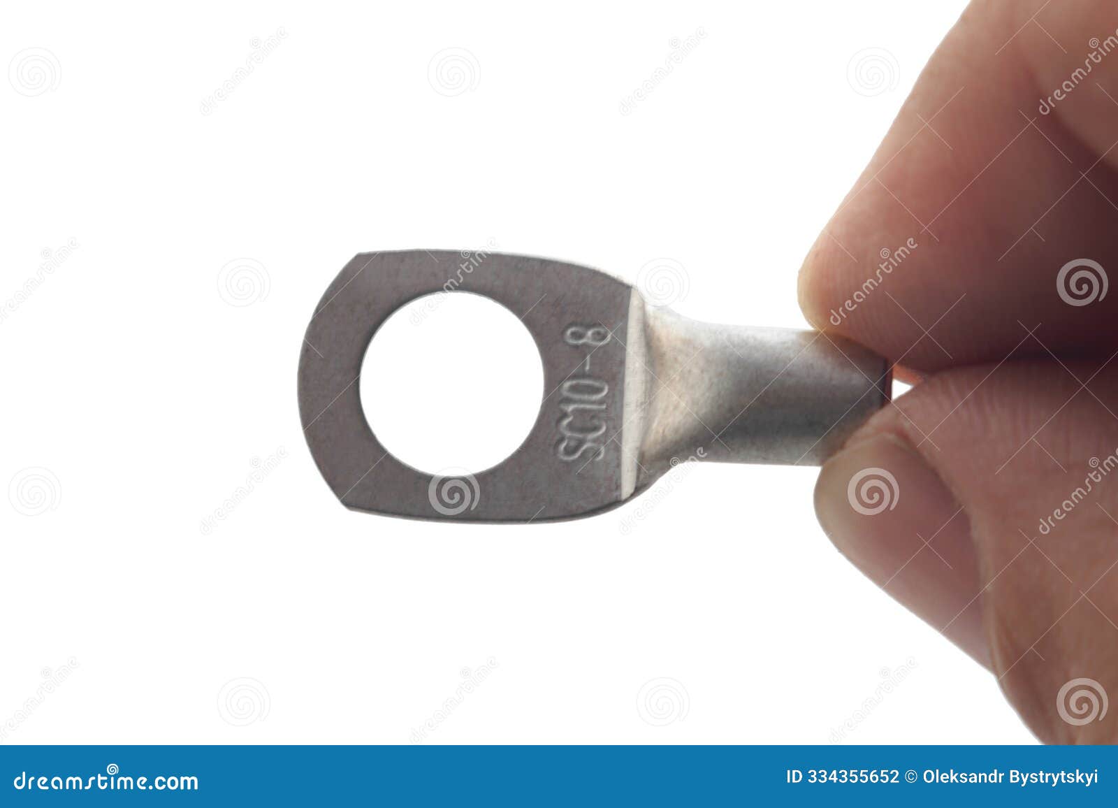 crimp terminal ring for electric cable in hand