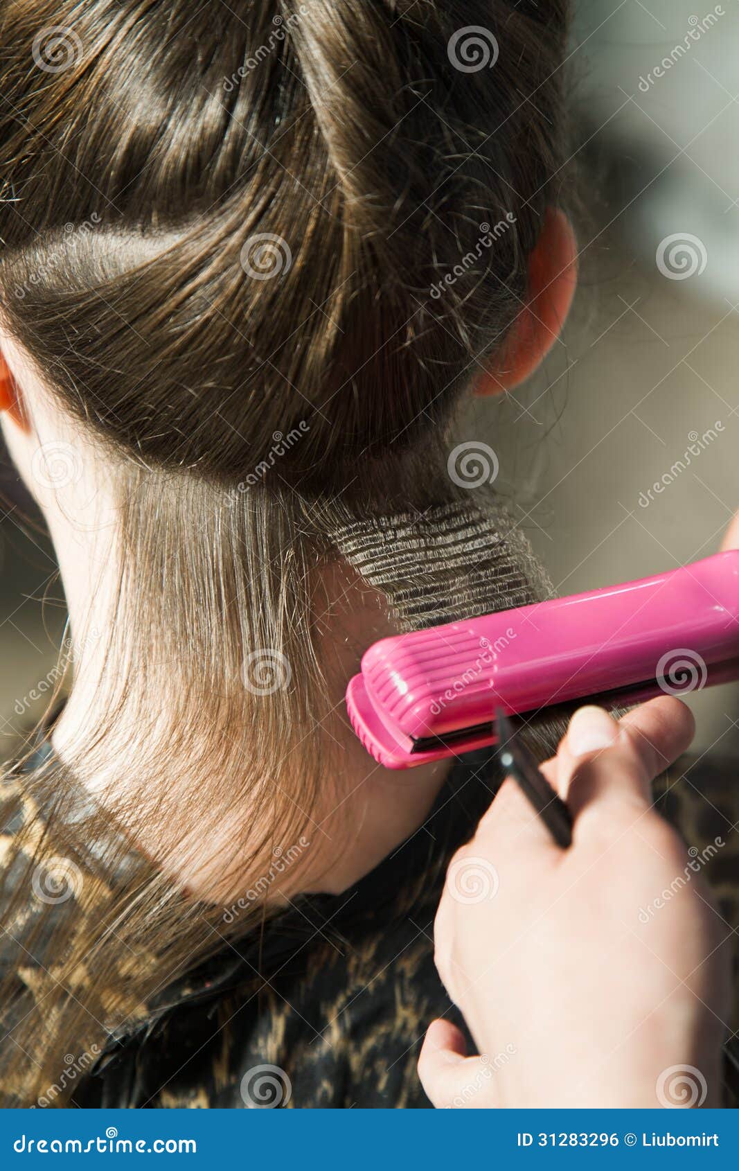 Crimping hair stock photo. Image of hands, pink, dark 31283296