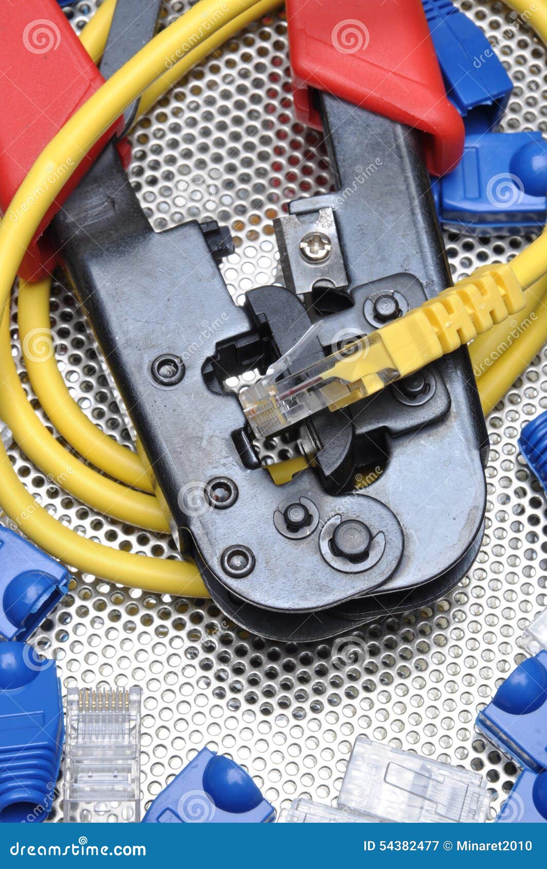Crimping Tool with Network Cable and Connectors Stock Image Image of