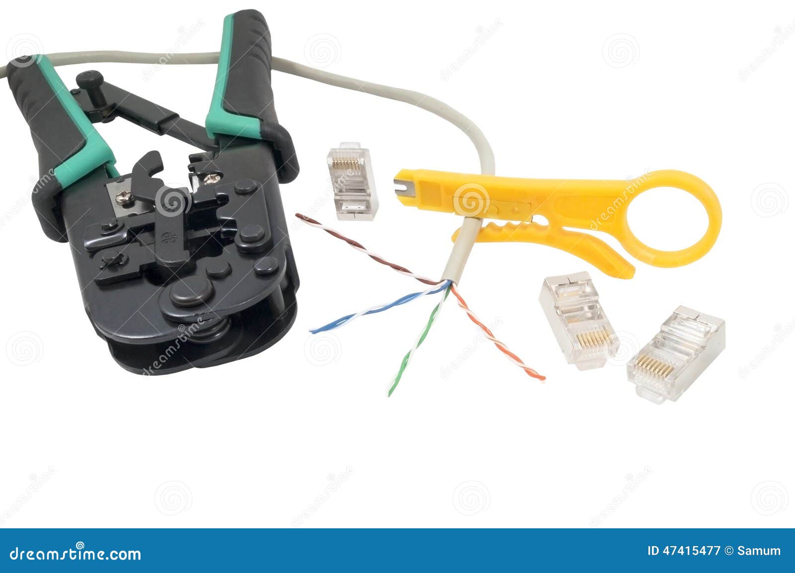 Crimping Tool with a Network Cable Isolated Stock Image Image of