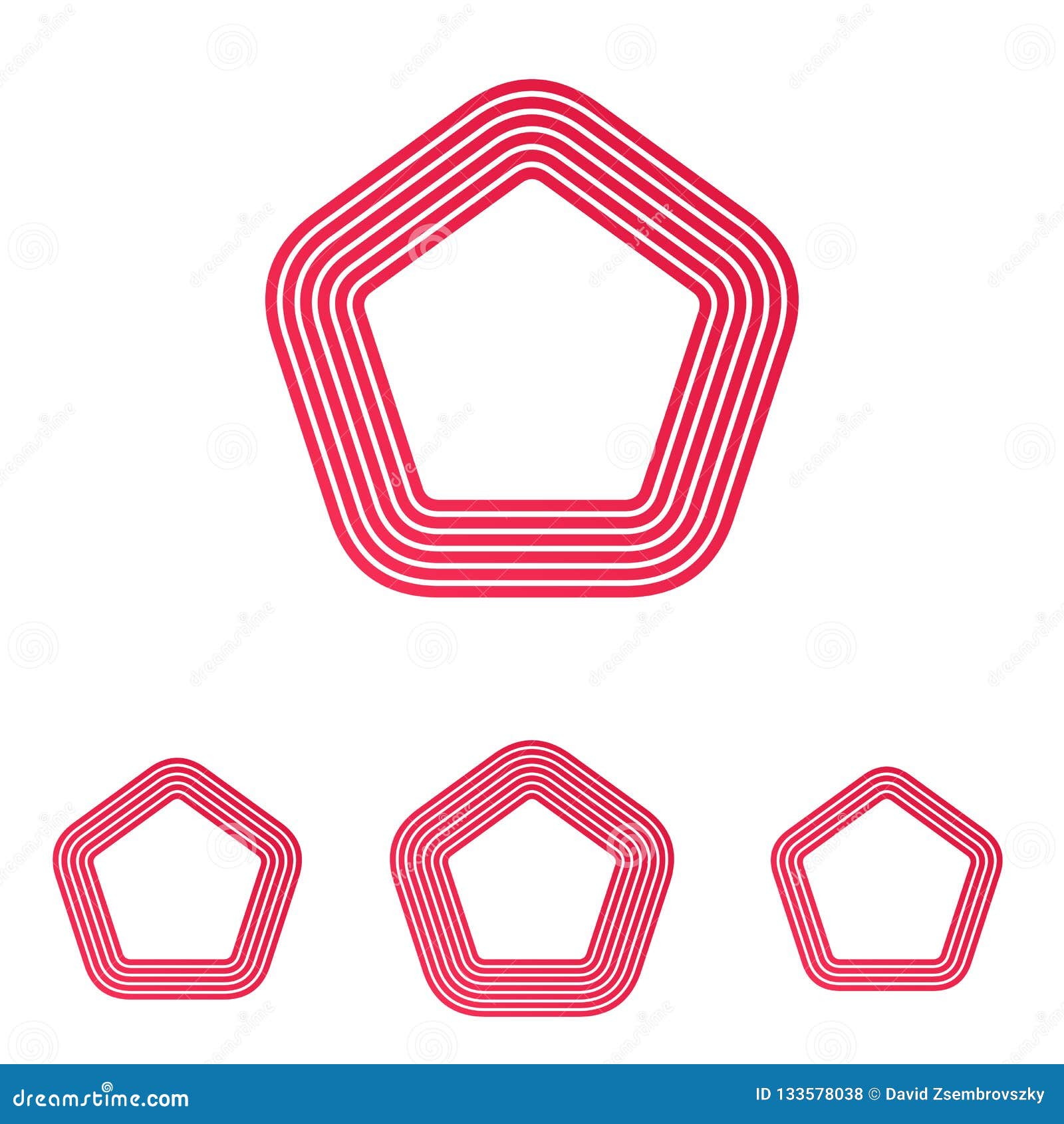 Crimson Line Pentagon Logo Design Set Stock Vector Illustration