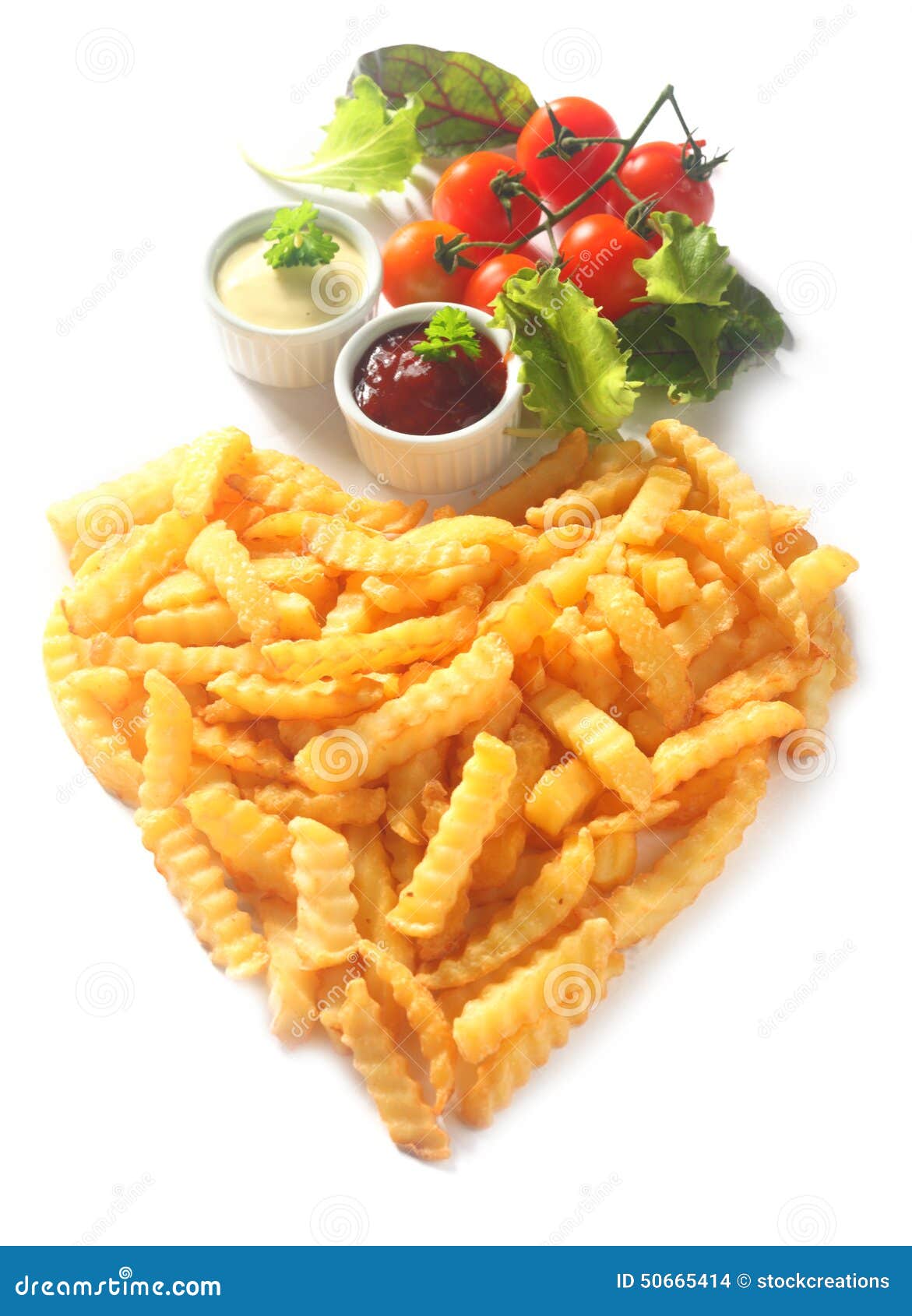Crinkle Cut French Fries in Heart Shape with Dips Stock Photo - Image ...