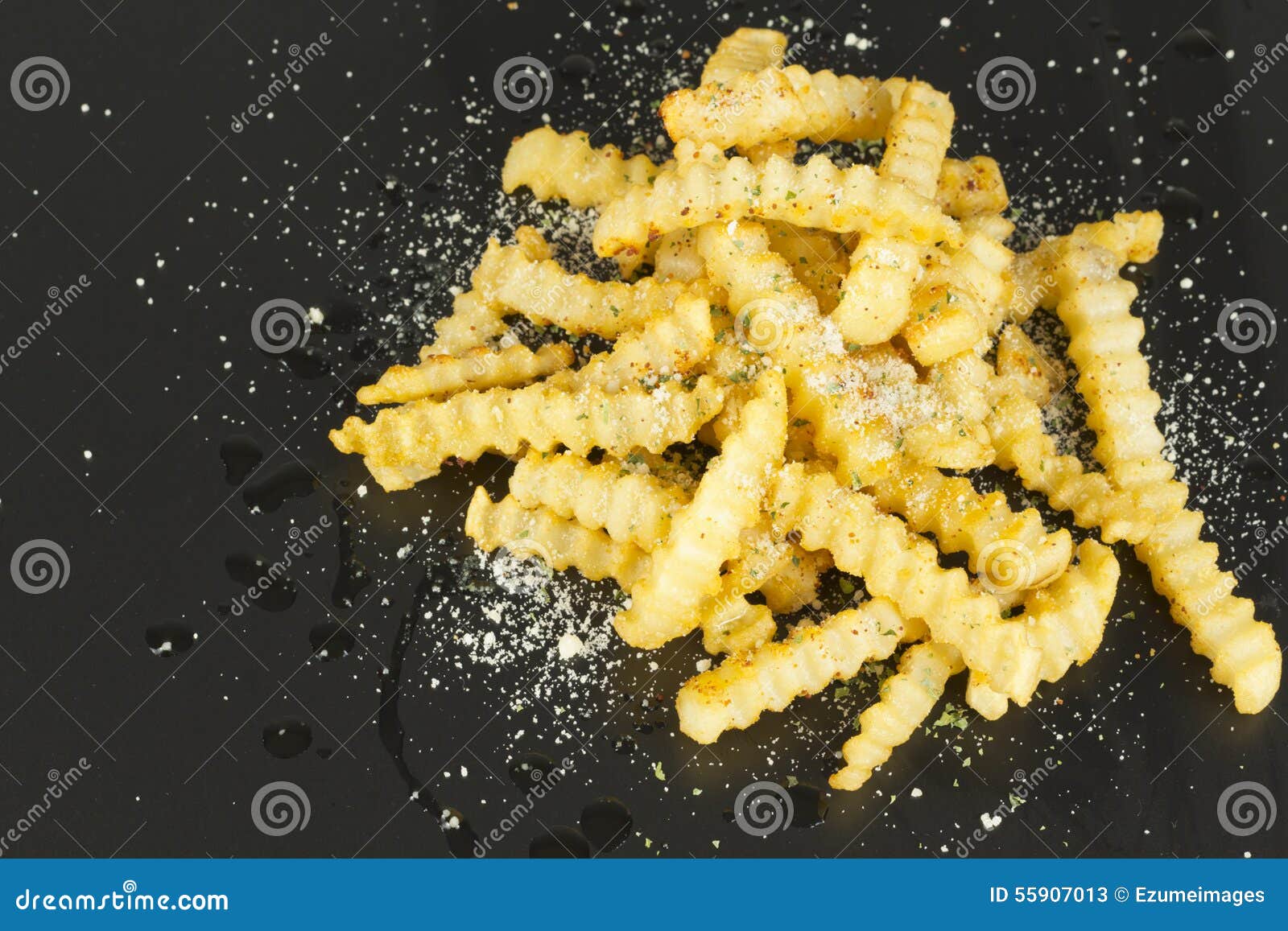 Crinkle Cut Fries. Gourmet crinkle cut french fries with grated parmesan and ketchup