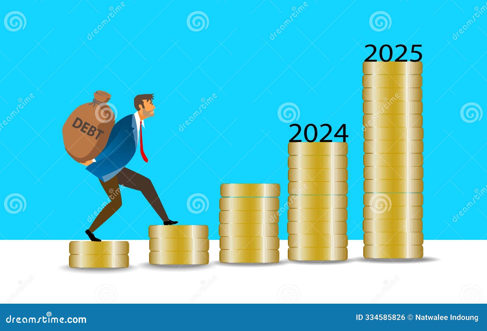 crisis of high burden of consumer debt, : client bears a bag of debt debtor has difficult problem of bad debt and plan to pay back