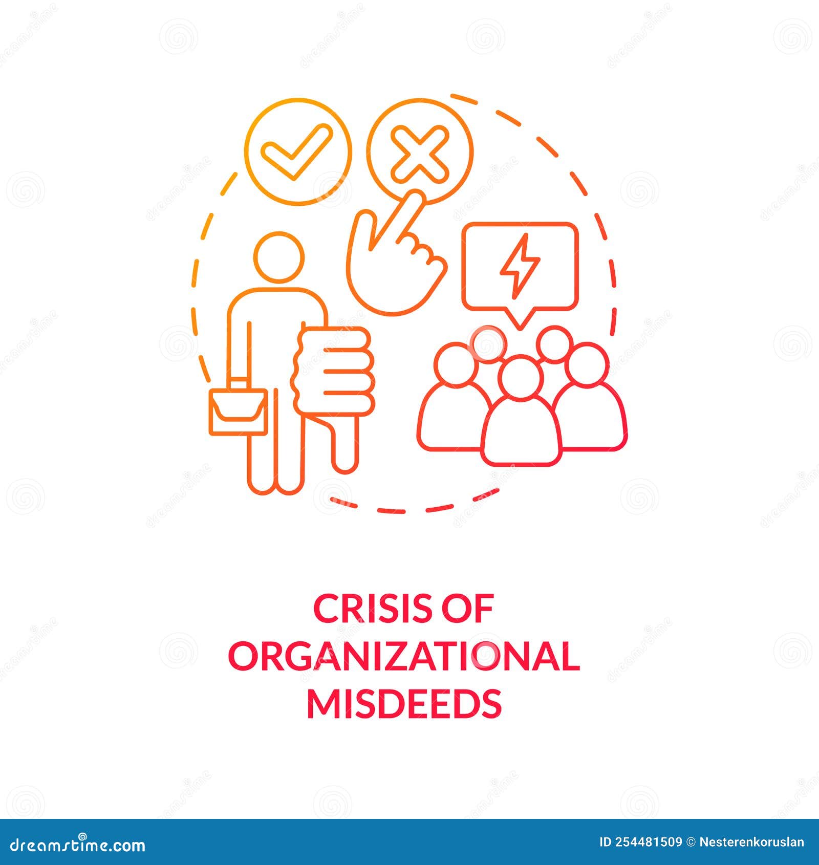 crisis of organizational misdeeds red gradient concept icon