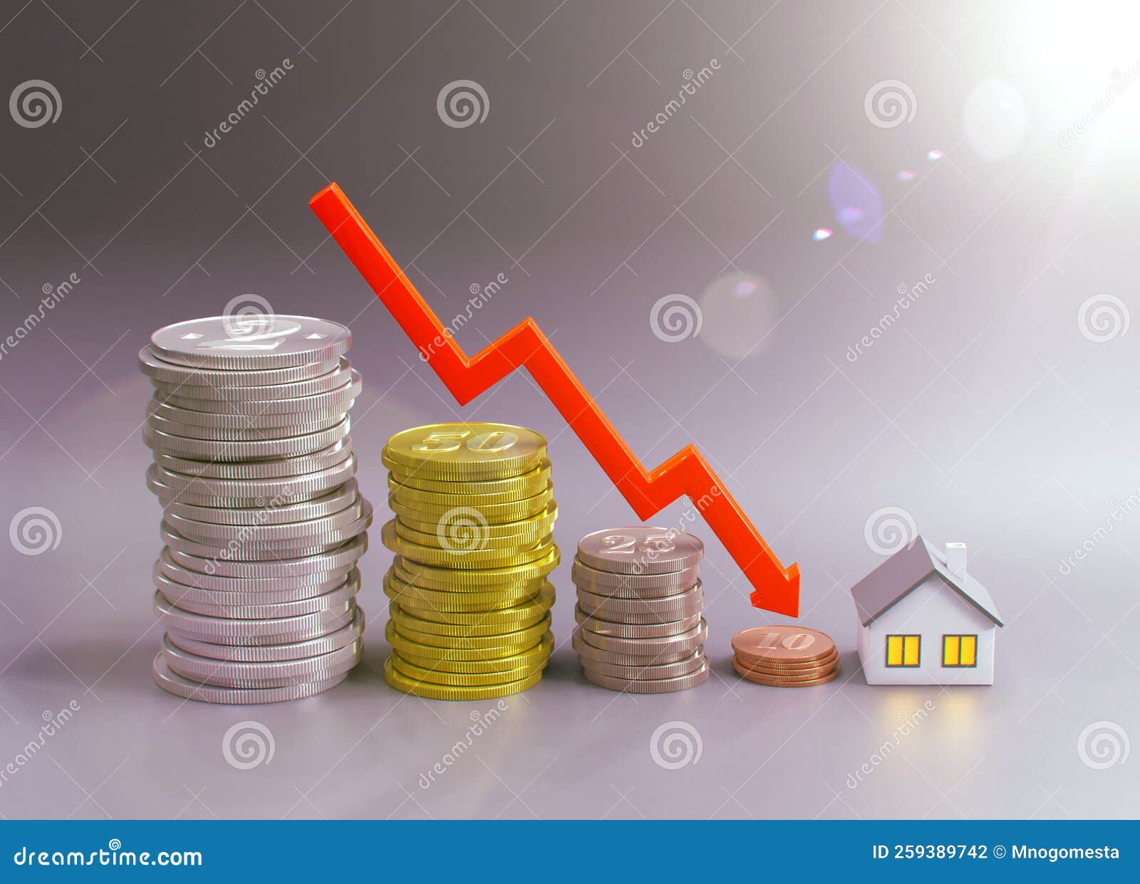 Crisis in the Real Estate Market. Red Graph of Falling Home Prices. the