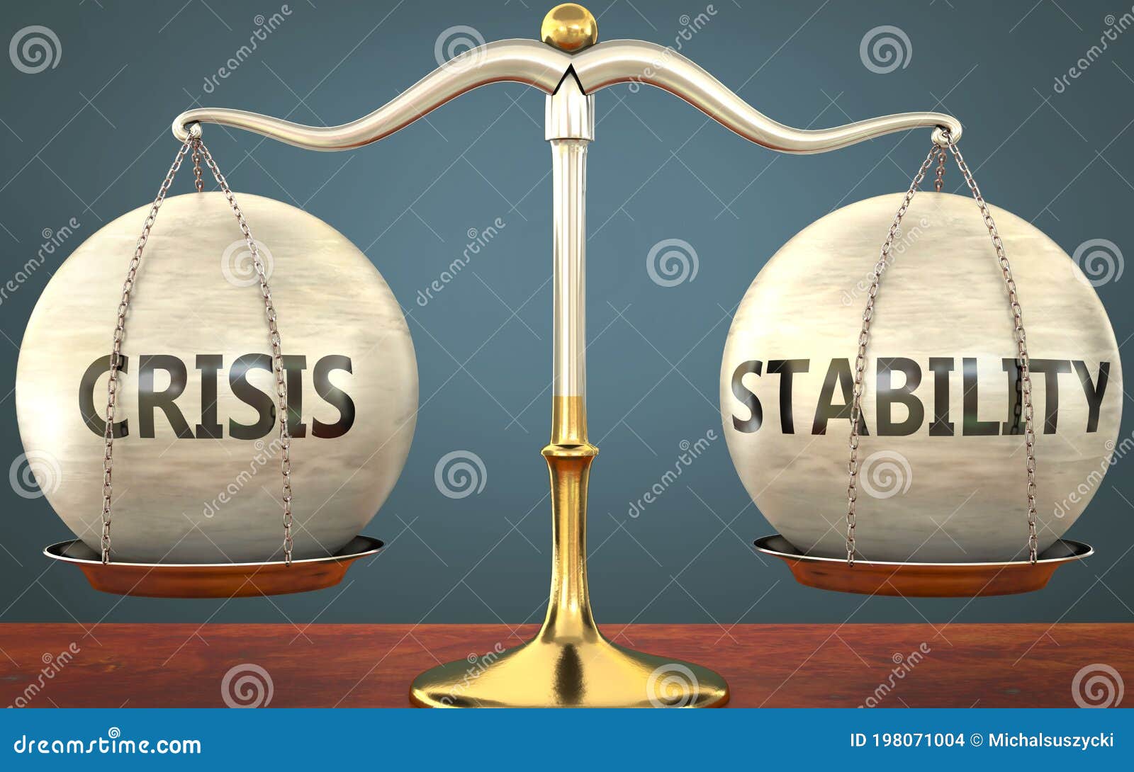 Crisis and Stability Staying in Balance - Pictured As a Metal Scale ...