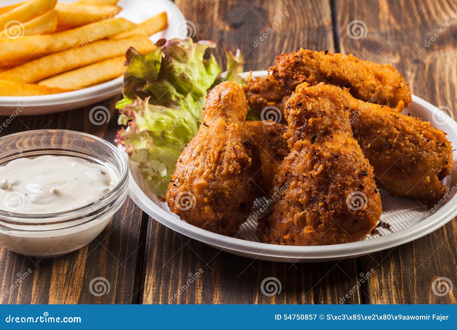Crisp Crunchy Chicken Wings with Chips Stock Image Image of fries