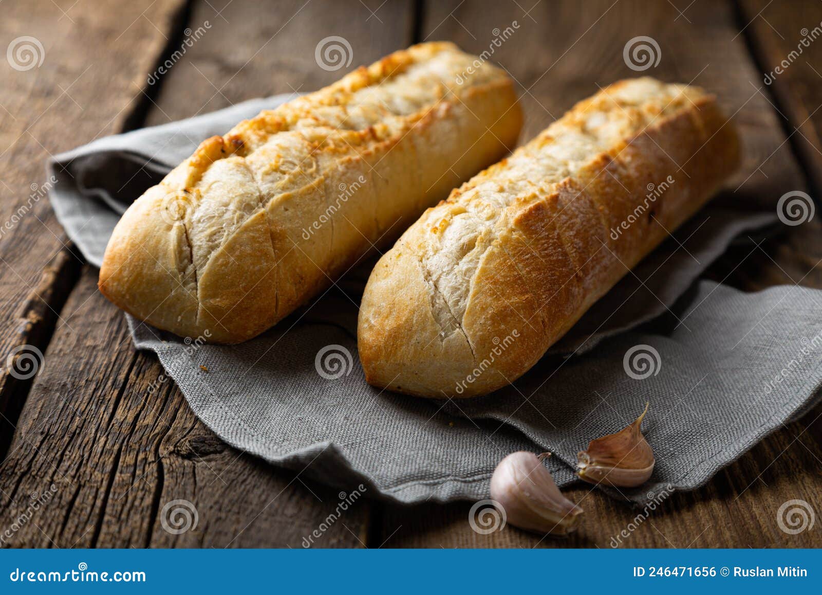 Crispy Baguette with Butter and Garlic Stock Photo Image of baguette