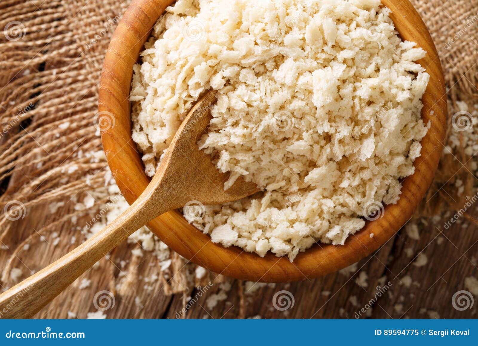 Crispy Breadcrumbs Panko for Breading in a Bowl Macro. Horizontal Top