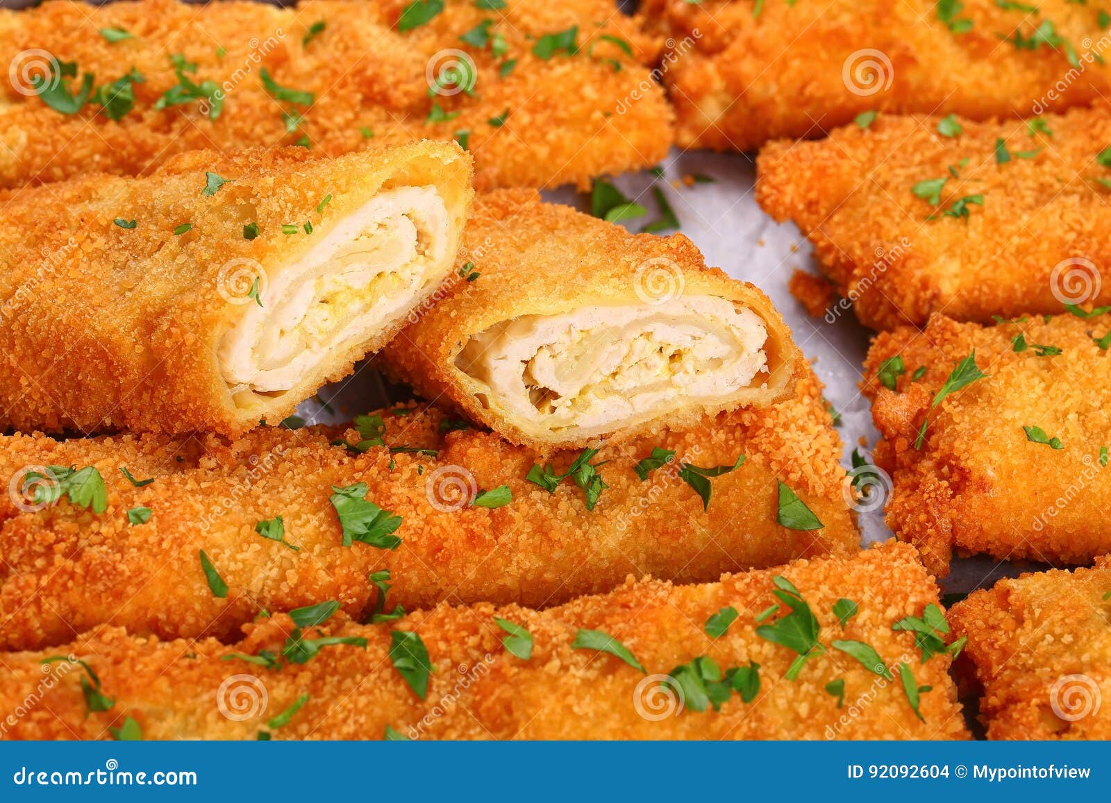 Crispy Chicken Cheese Breaded Roll Ups Close Up Stock Photo Image Of Chicken Appetizers 92092604